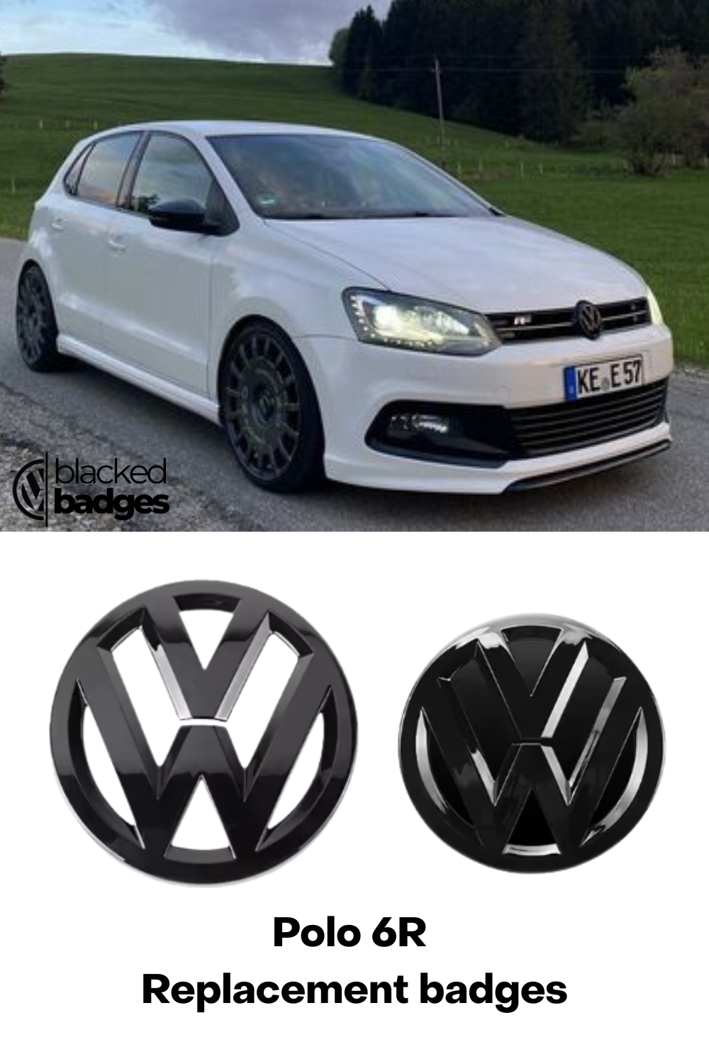 VW POLO 6R/6C Gloss Black Replacement Badges - Front + Rear