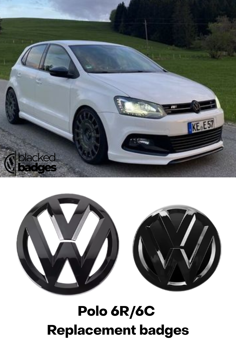 VW POLO 6R/6C Gloss Black Replacement Badges - Front + Rear